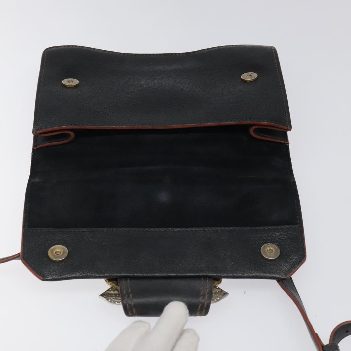 Miu Miu Shoulder Bag Leather Black Gold Auth 120386