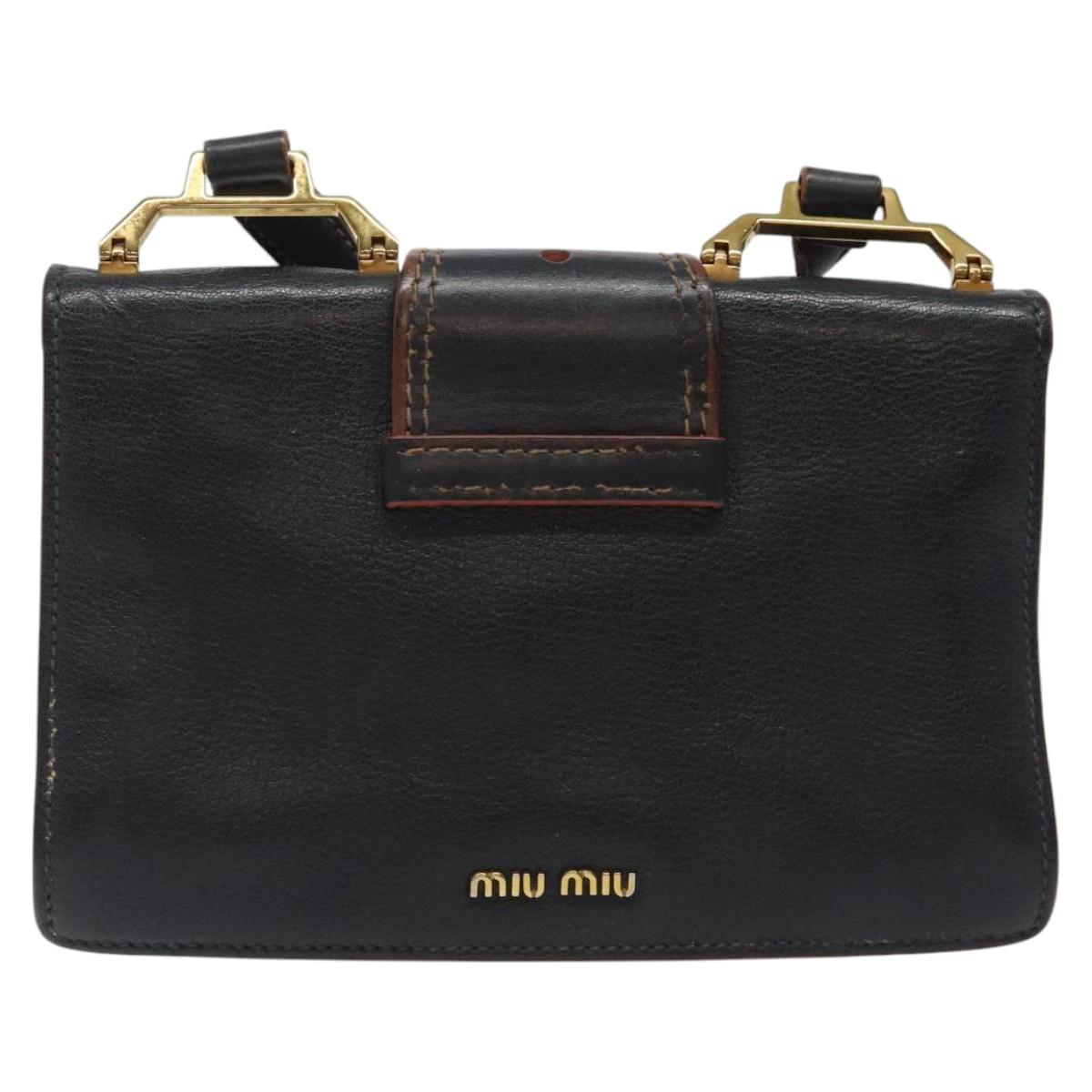 Miu Miu Shoulder Bag Leather Black Gold Auth 120386