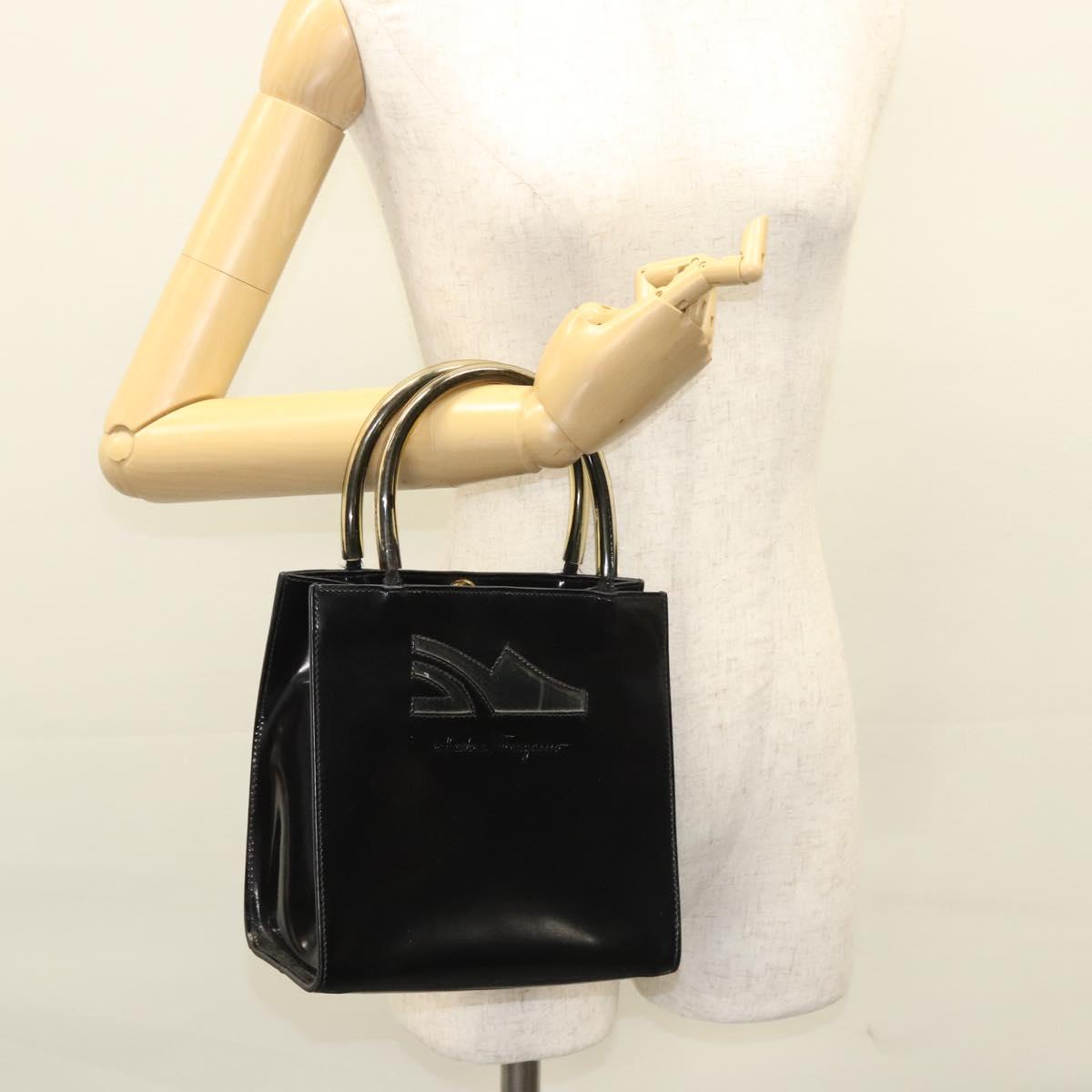 Salvatore Ferragamo Hand Bag Patent leather Black Auth 120390