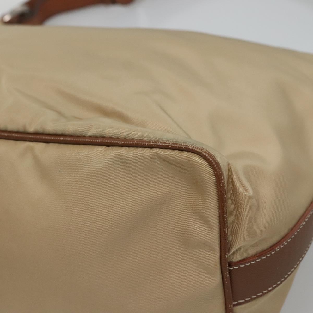PRADA Shoulder Bag Nylon Beige Silver Auth 120393