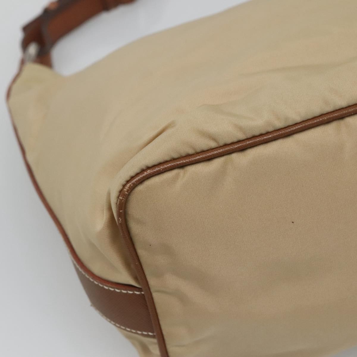 PRADA Shoulder Bag Nylon Beige Silver Auth 120393