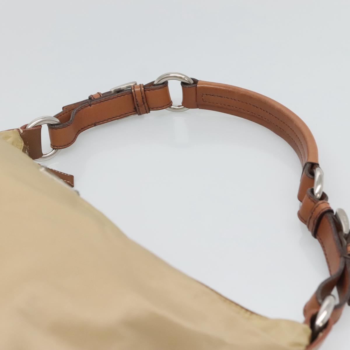 PRADA Shoulder Bag Nylon Beige Silver Auth 120393