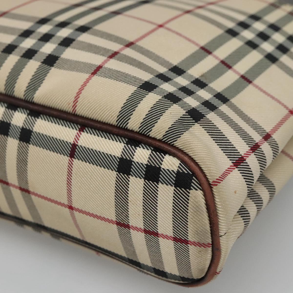 BURBERRY Nova Check Hand Bag Nylon Beige Silver Auth 120399