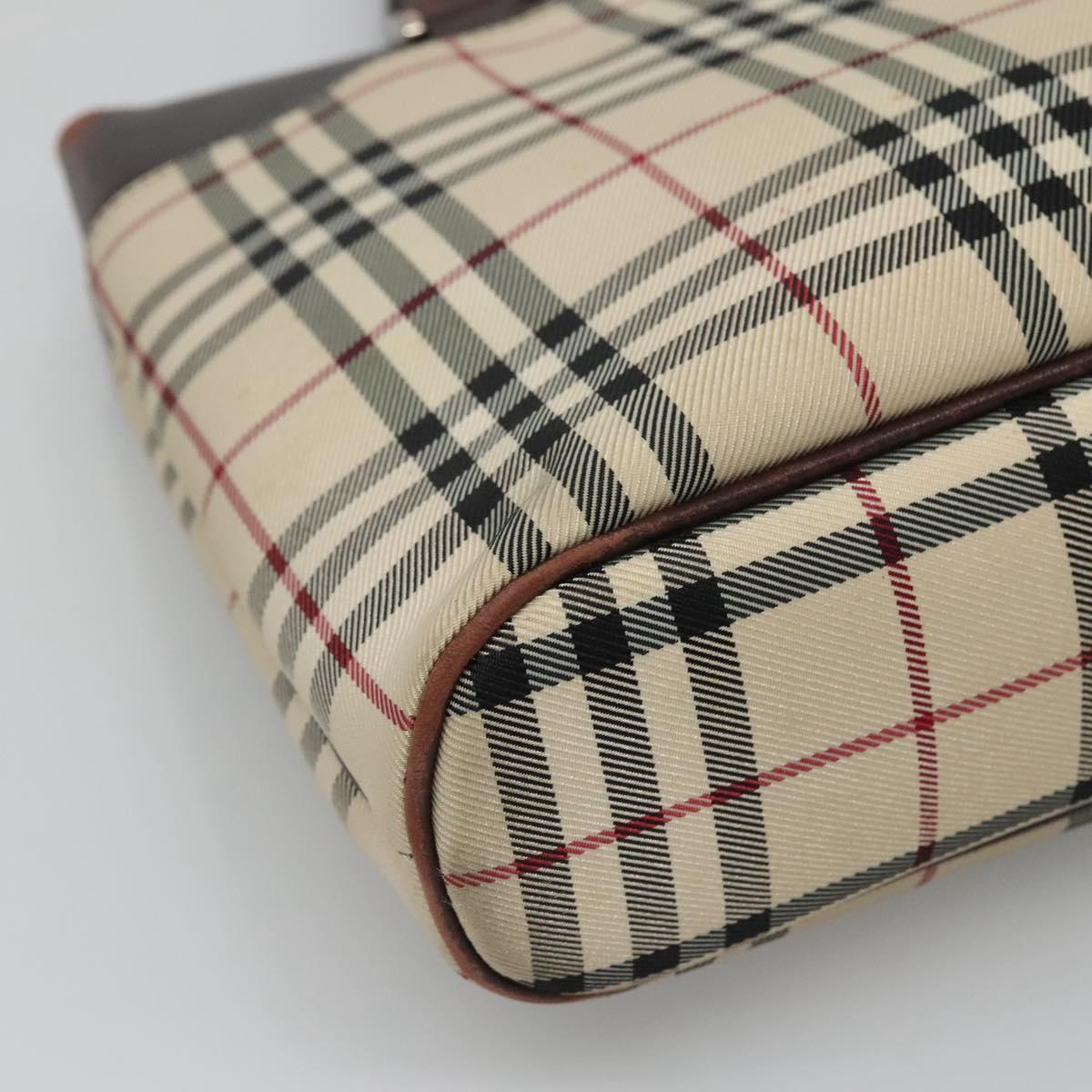 BURBERRY Nova Check Hand Bag Nylon Beige Silver Auth 120399