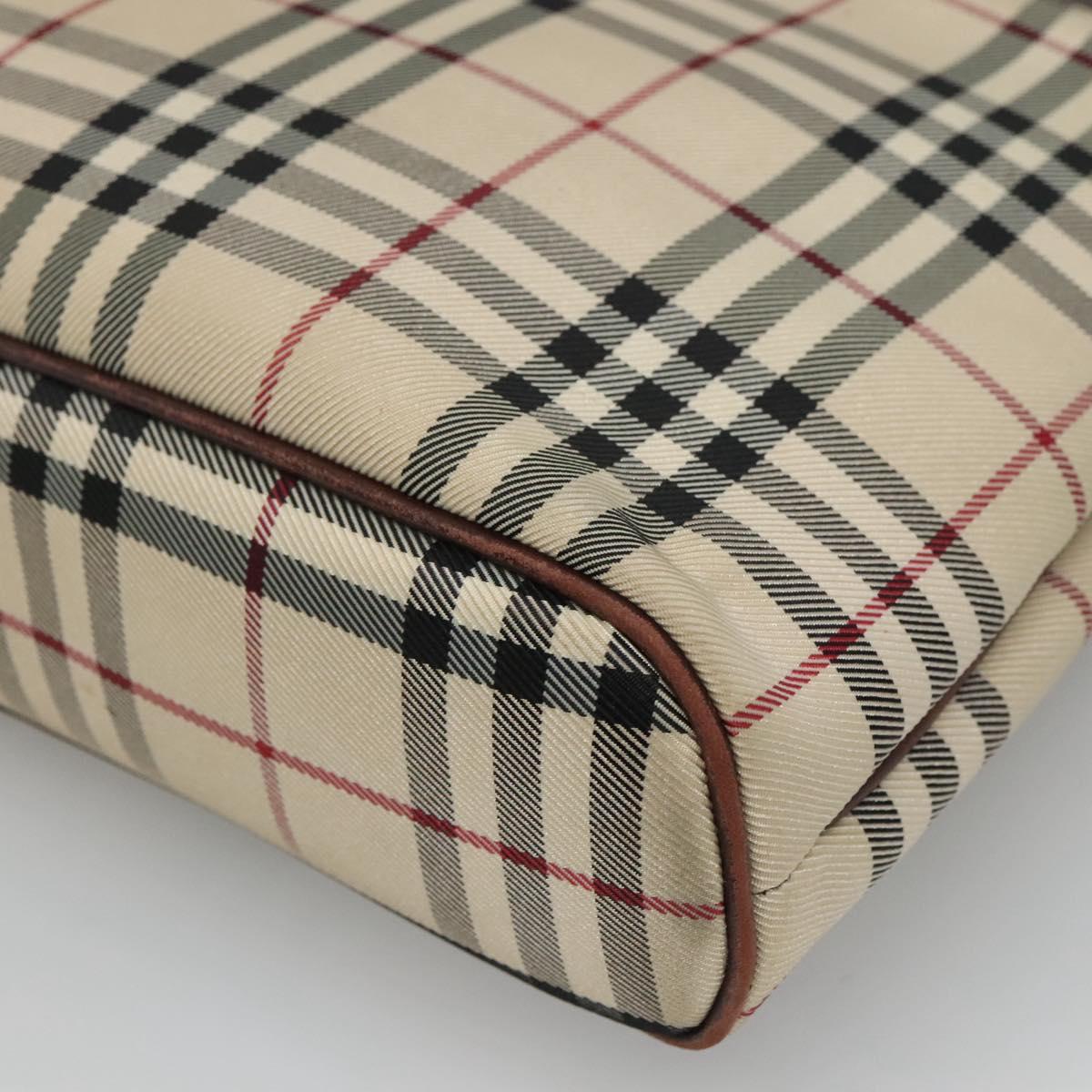 BURBERRY Nova Check Hand Bag Nylon Beige Silver Auth 120399