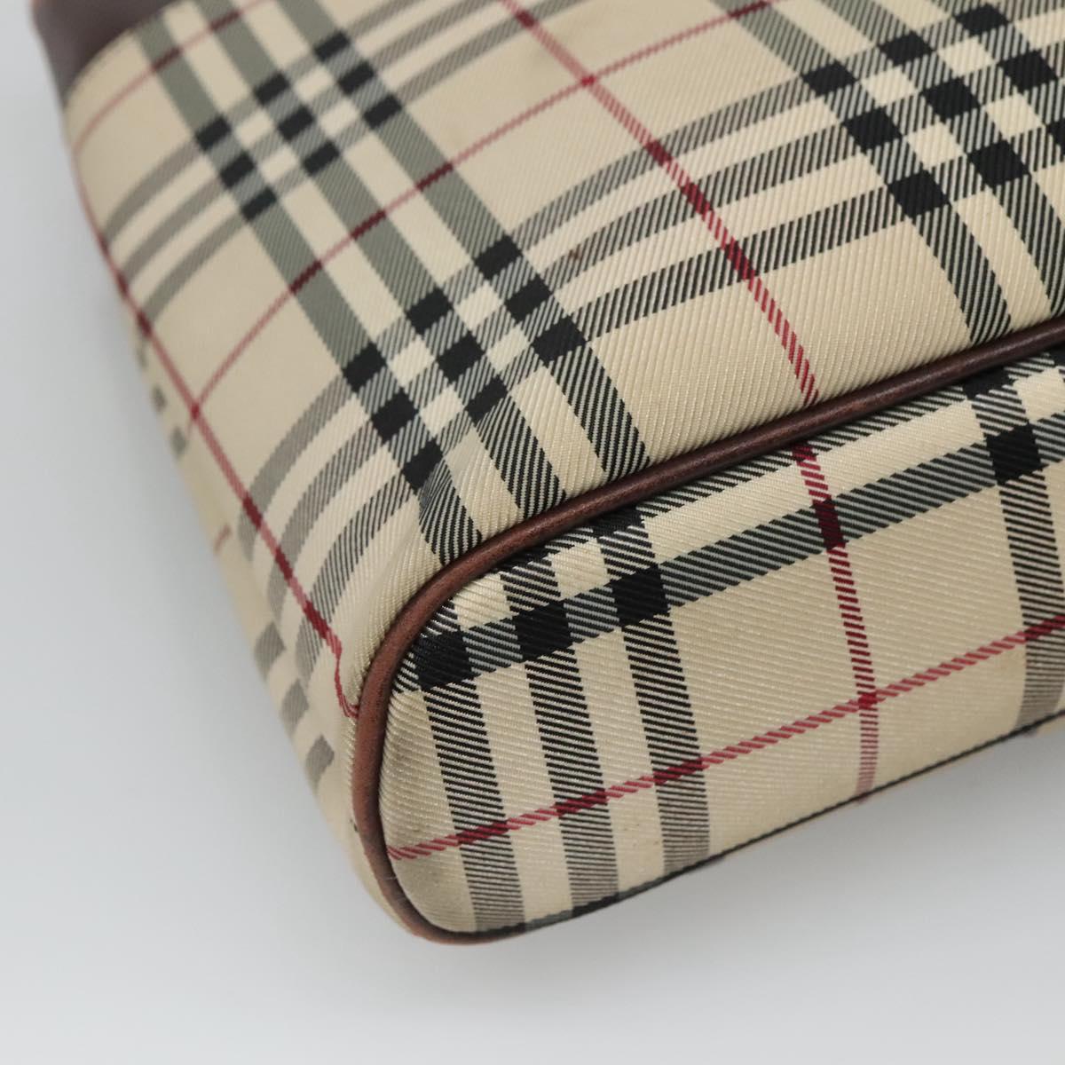 BURBERRY Nova Check Hand Bag Nylon Beige Silver Auth 120399