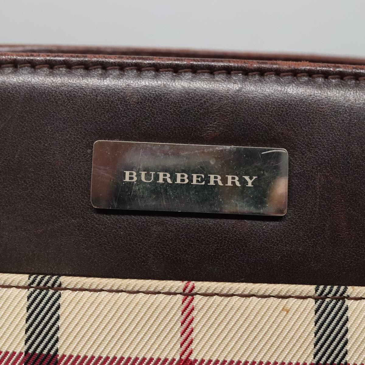 BURBERRY Nova Check Hand Bag Nylon Beige Silver Auth 120399