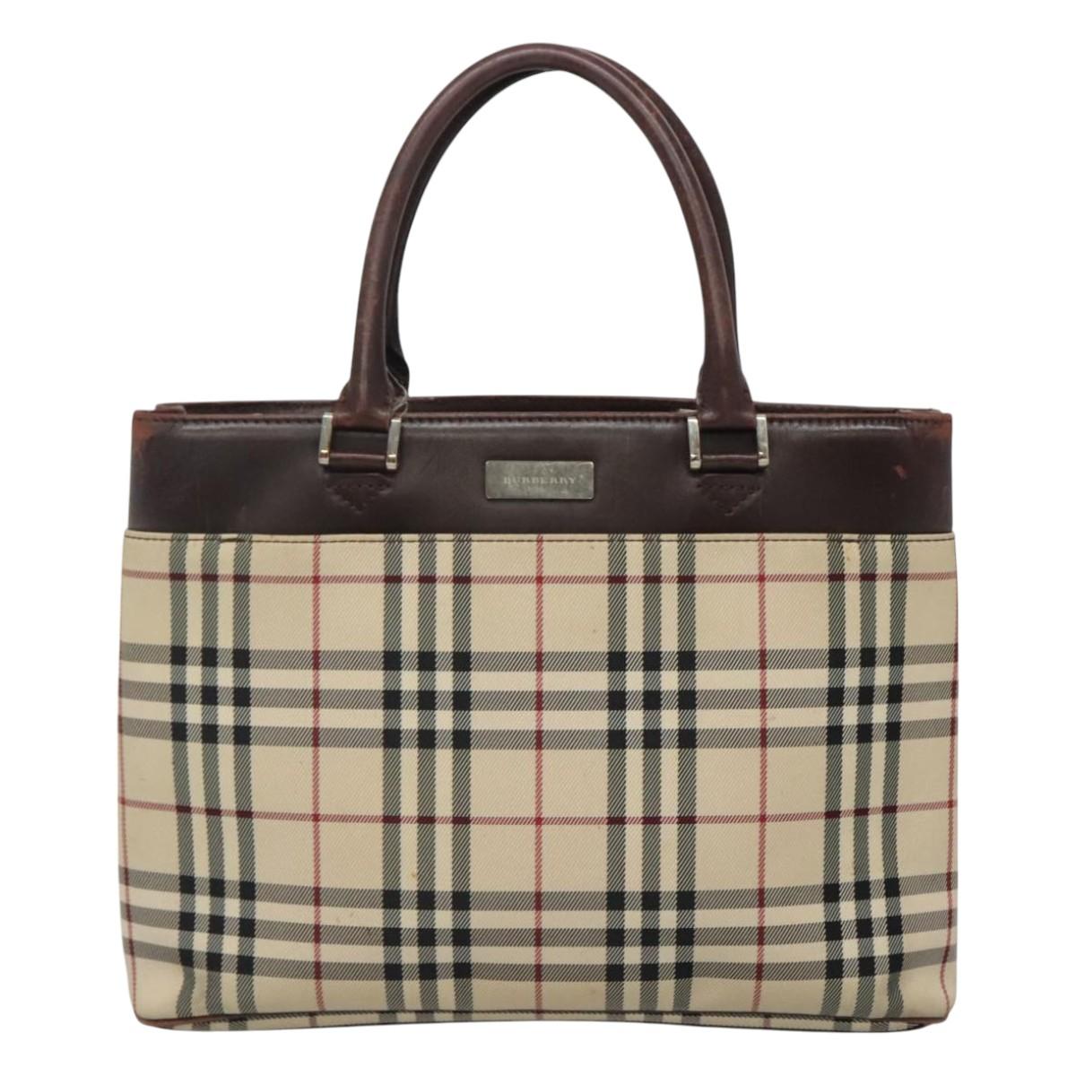 BURBERRY Nova Check Hand Bag Nylon Beige Silver Auth 120399