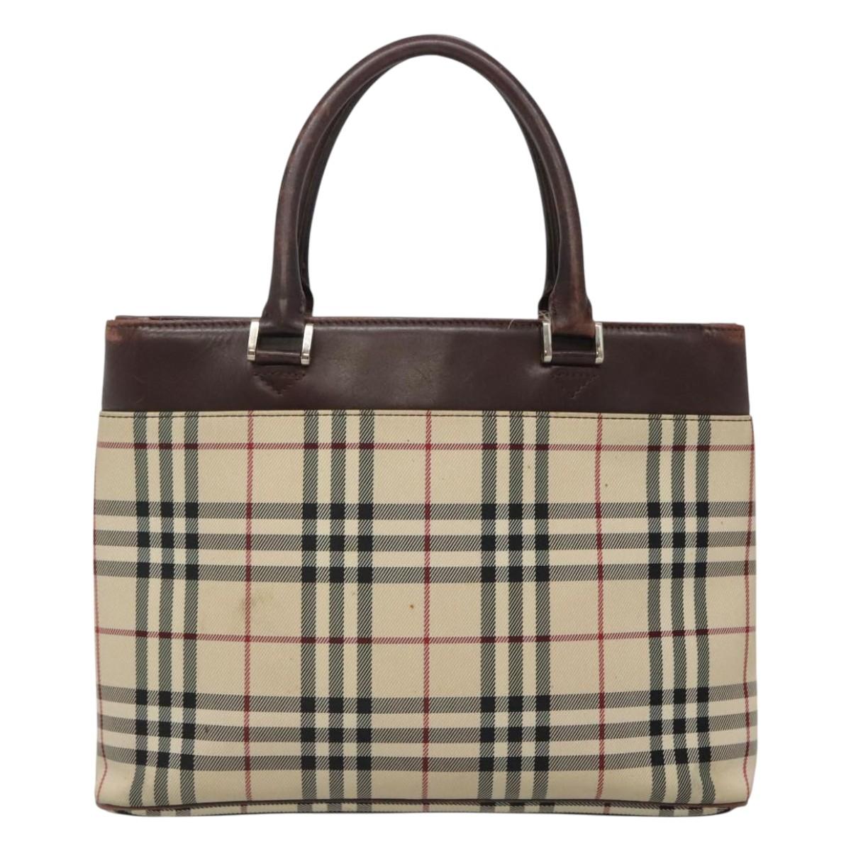 BURBERRY Nova Check Hand Bag Nylon Beige Silver Auth 120399