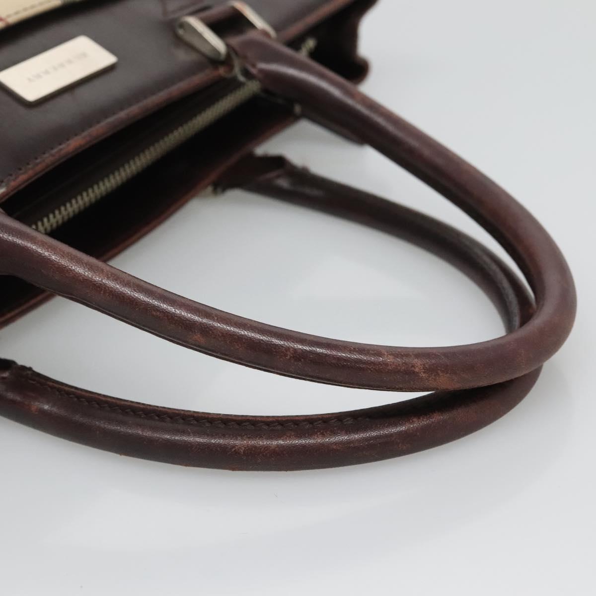 BURBERRY Nova Check Hand Bag Nylon Beige Silver Auth 120399