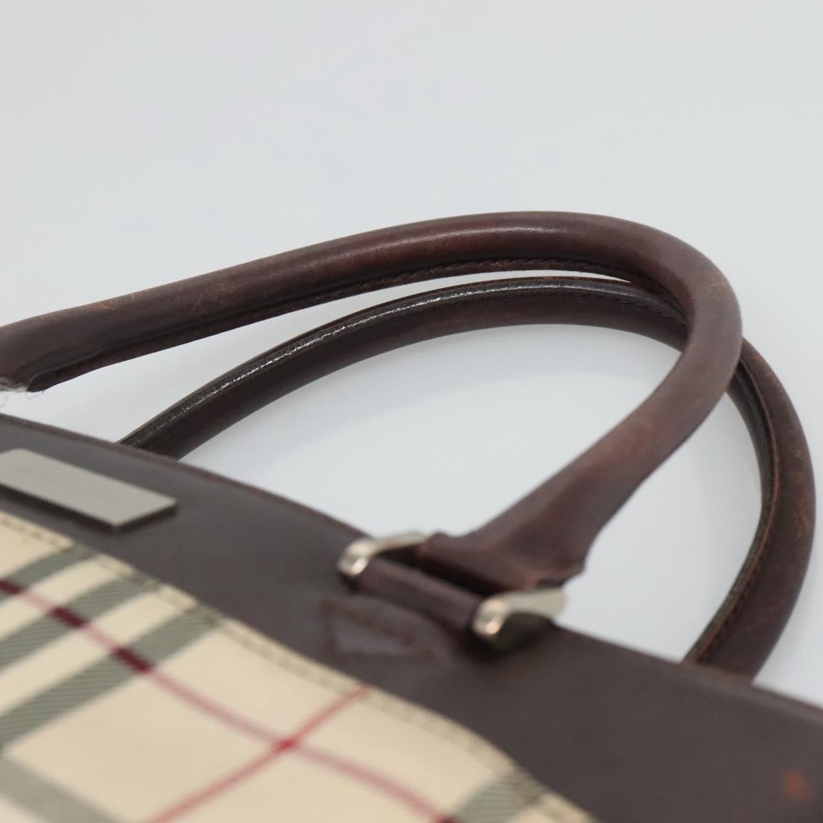 BURBERRY Nova Check Hand Bag Nylon Beige Silver Auth 120399