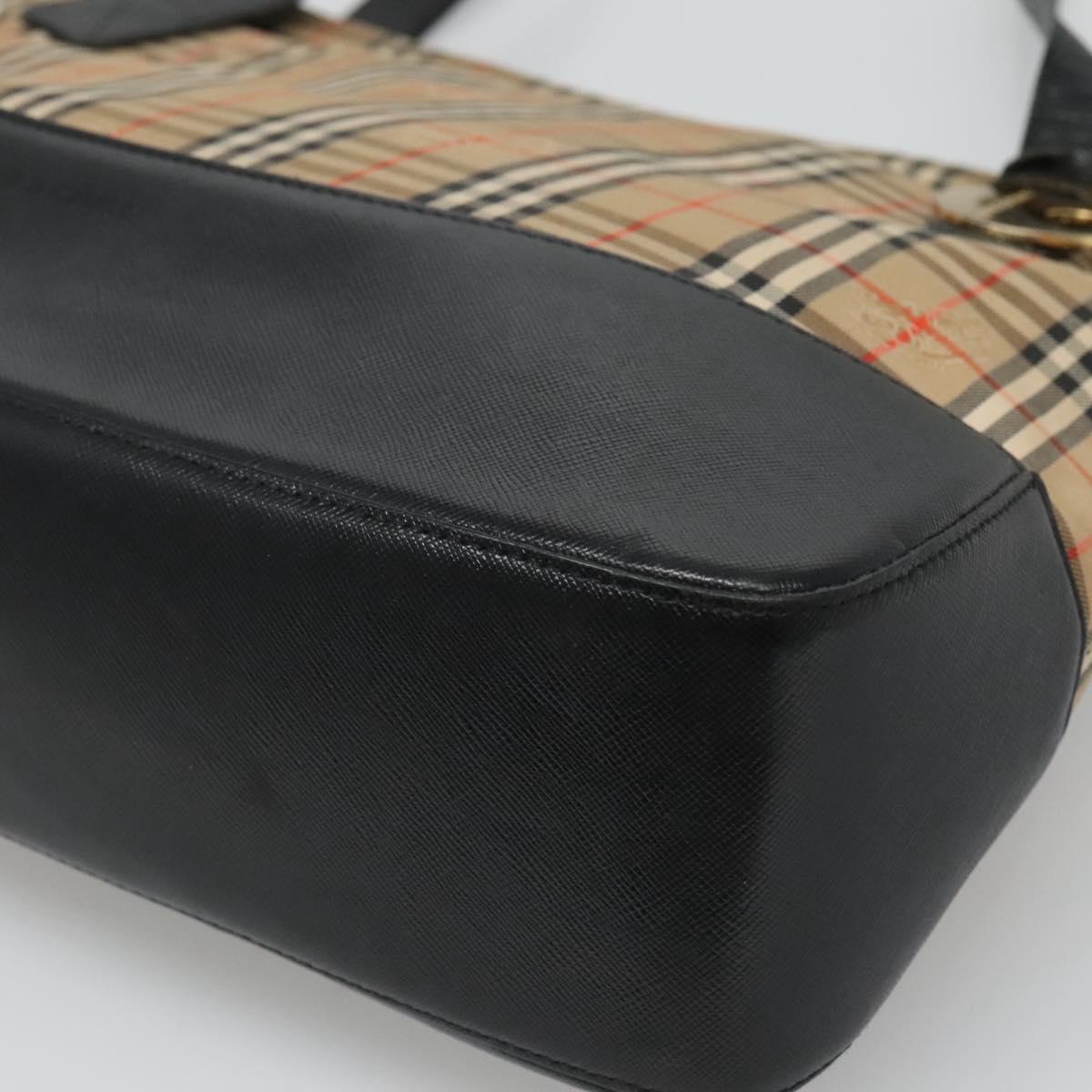 BURBERRY Nova Check Tote Bag Canvas Beige Black gold Auth 120401