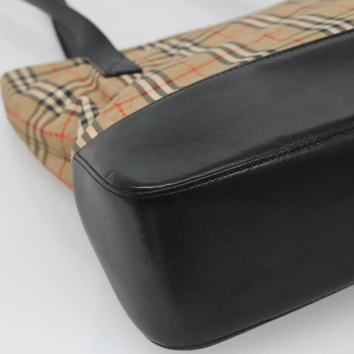 BURBERRY Nova Check Tote Bag Canvas Beige Black gold Auth 120401