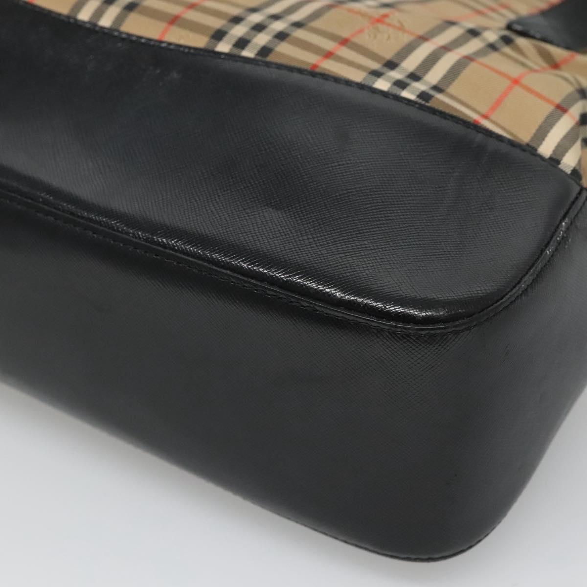 BURBERRY Nova Check Tote Bag Canvas Beige Black gold Auth 120401