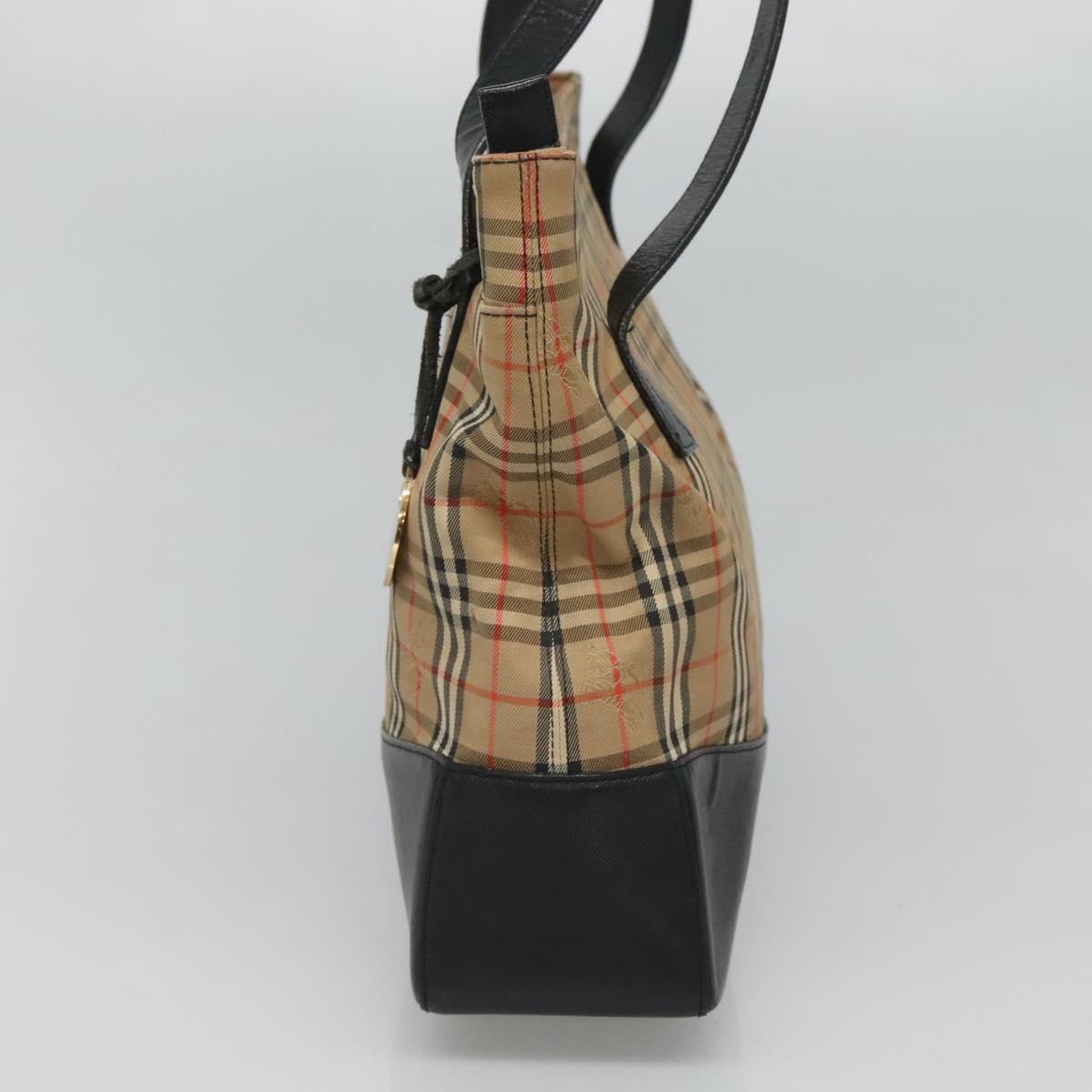 BURBERRY Nova Check Tote Bag Canvas Beige Black gold Auth 120401