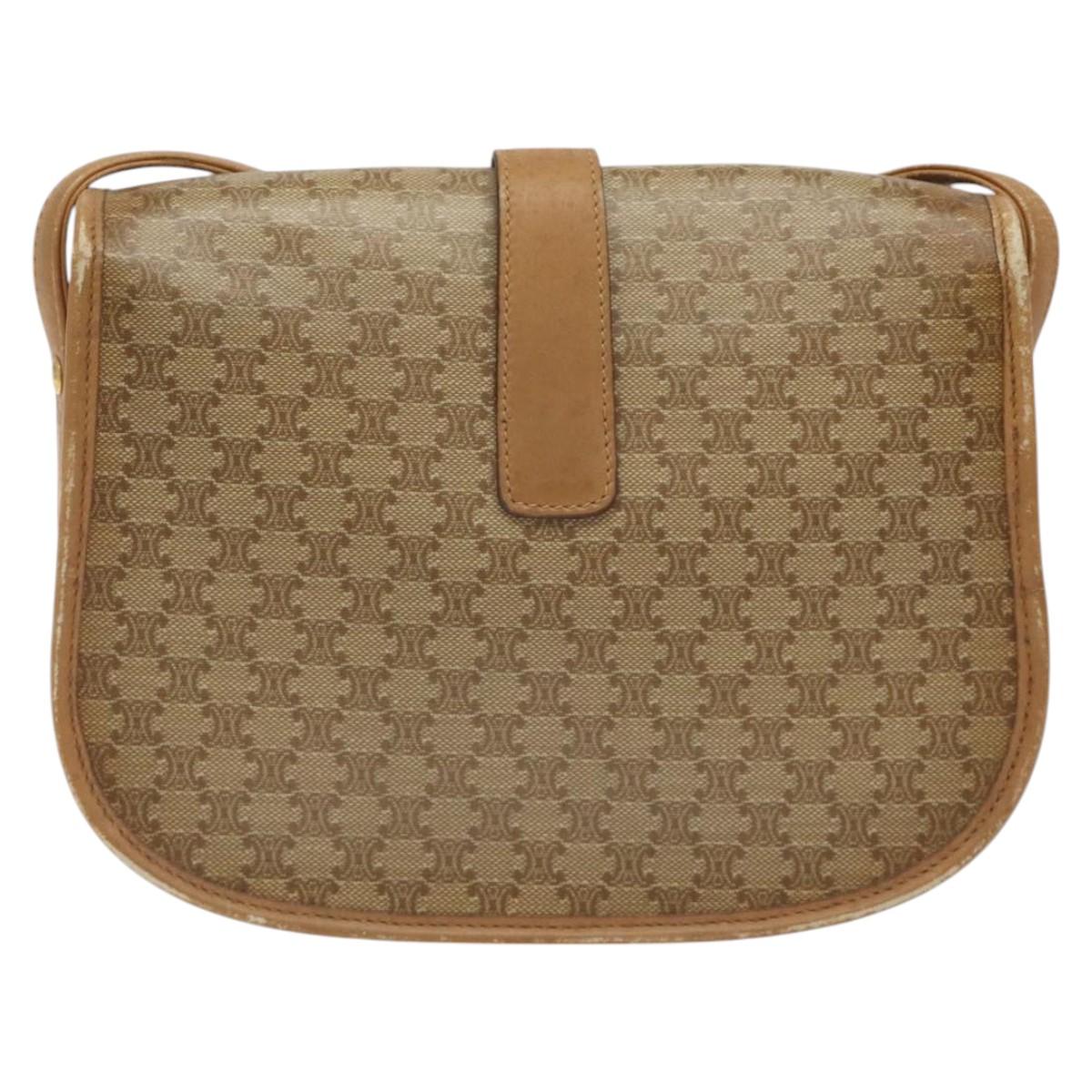 CELINE Macadam Canvas Shoulder Bag PVC Beige Gold Auth 120406