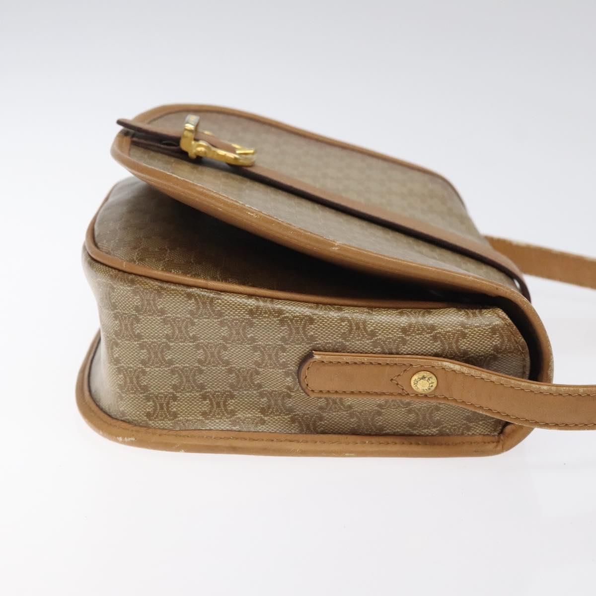 CELINE Macadam Canvas Shoulder Bag PVC Beige Gold Auth 120406