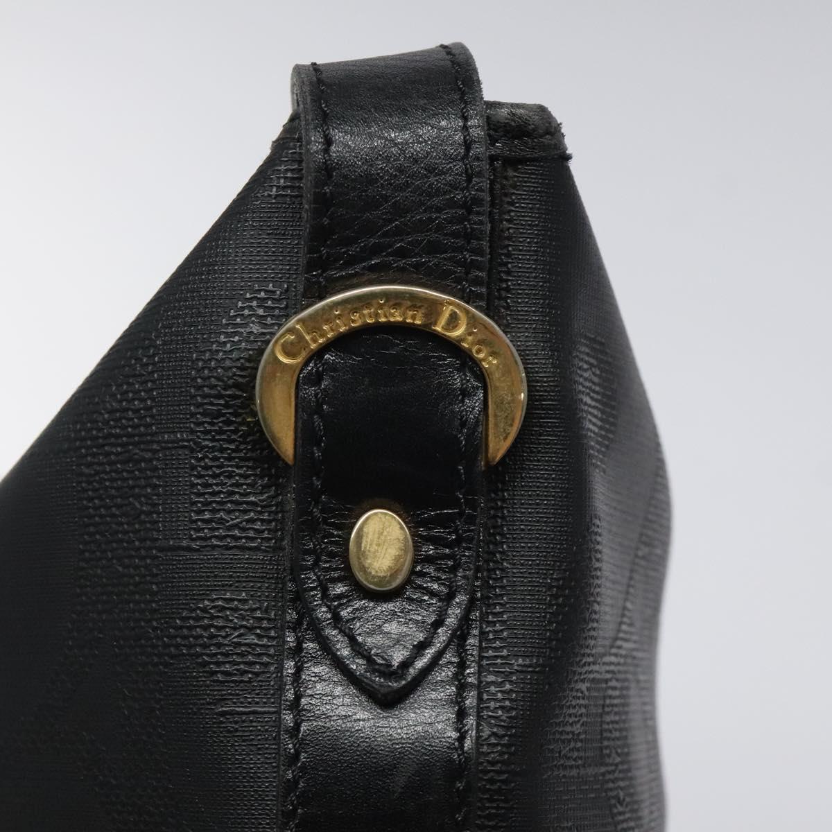 Christian Dior Trotter Canvas Shoulder Bag PVC Black Gold Auth 120408