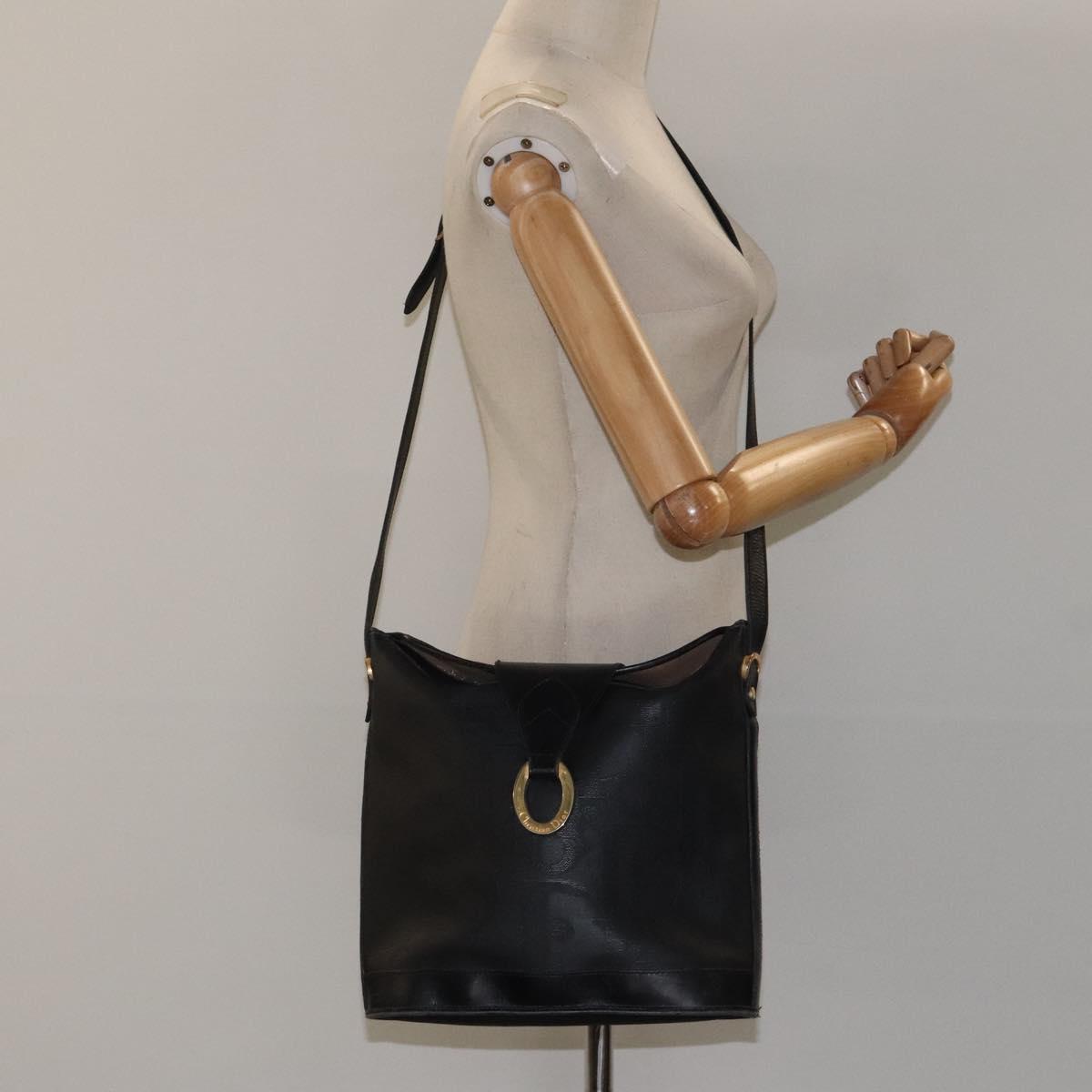 Christian Dior Trotter Canvas Shoulder Bag PVC Black Gold Auth 120408