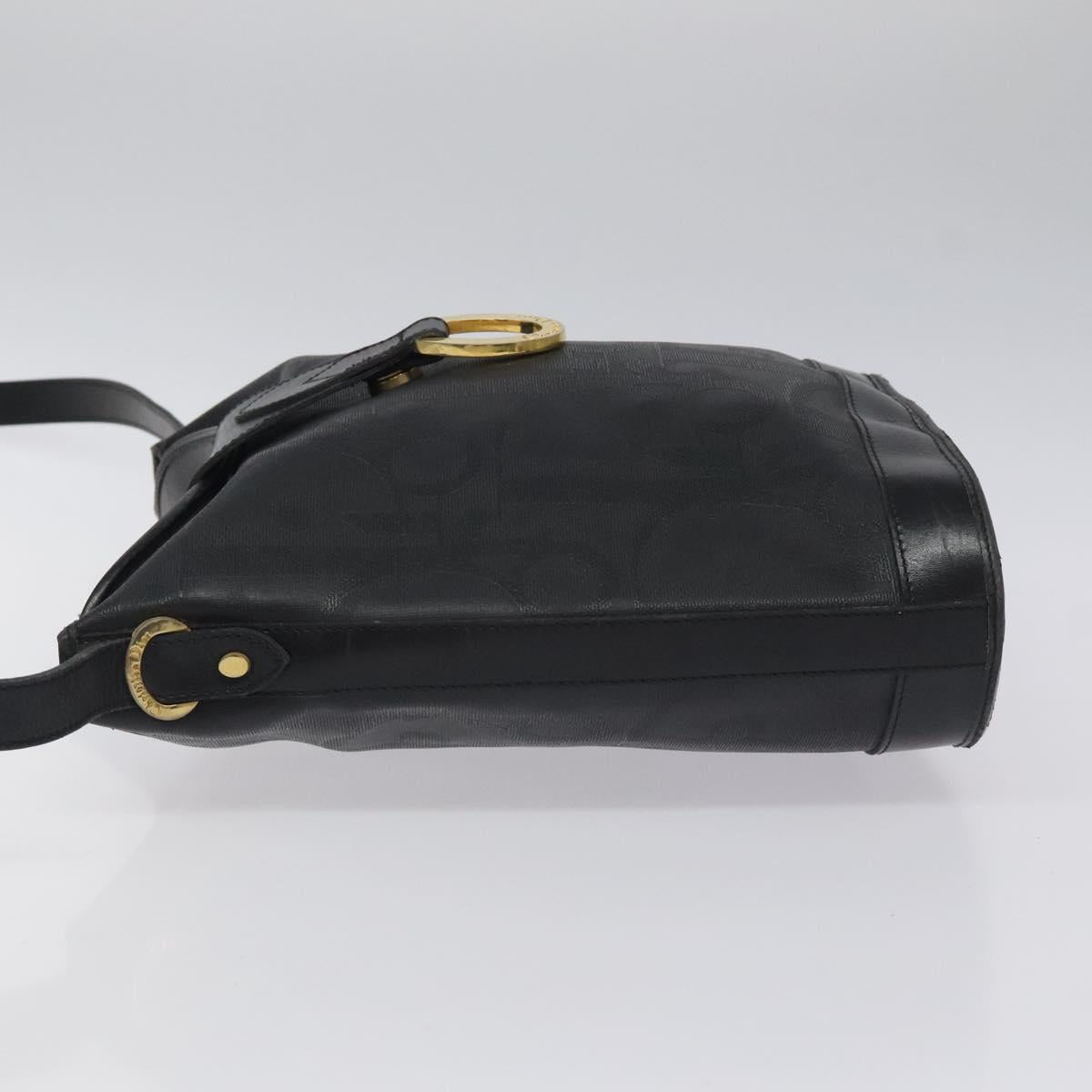 Christian Dior Trotter Canvas Shoulder Bag PVC Black Gold Auth 120408