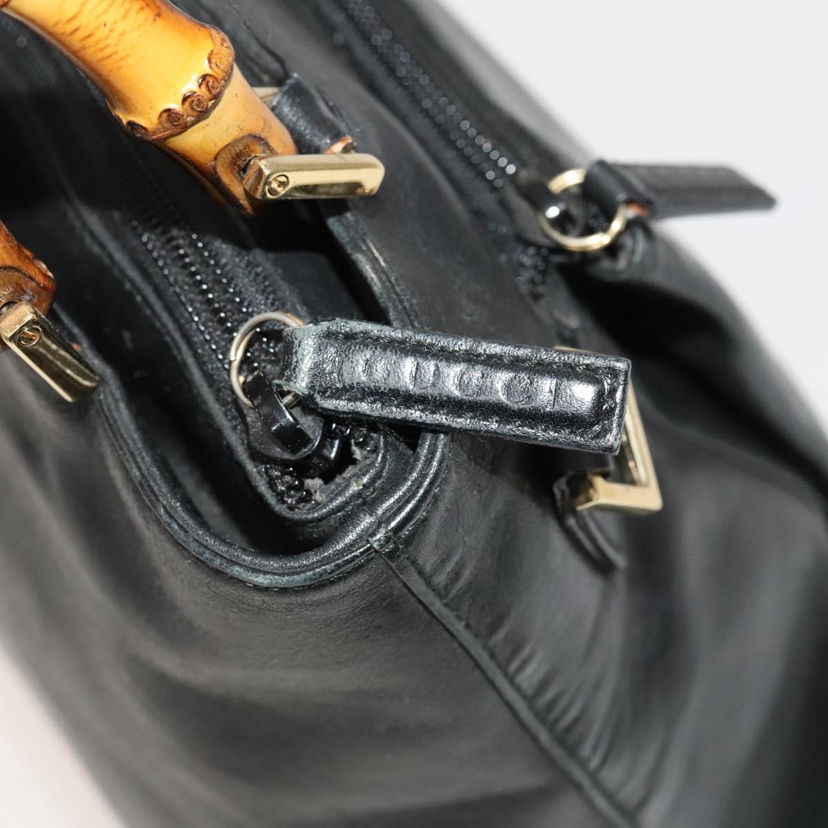 GUCCI Bamboo Hand Bag Leather 2way Black Gold 002 3754 0508 Auth 120409