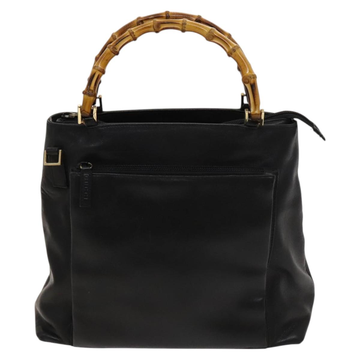 GUCCI Bamboo Hand Bag Leather 2way Black Gold 002 3754 0508 Auth 120409