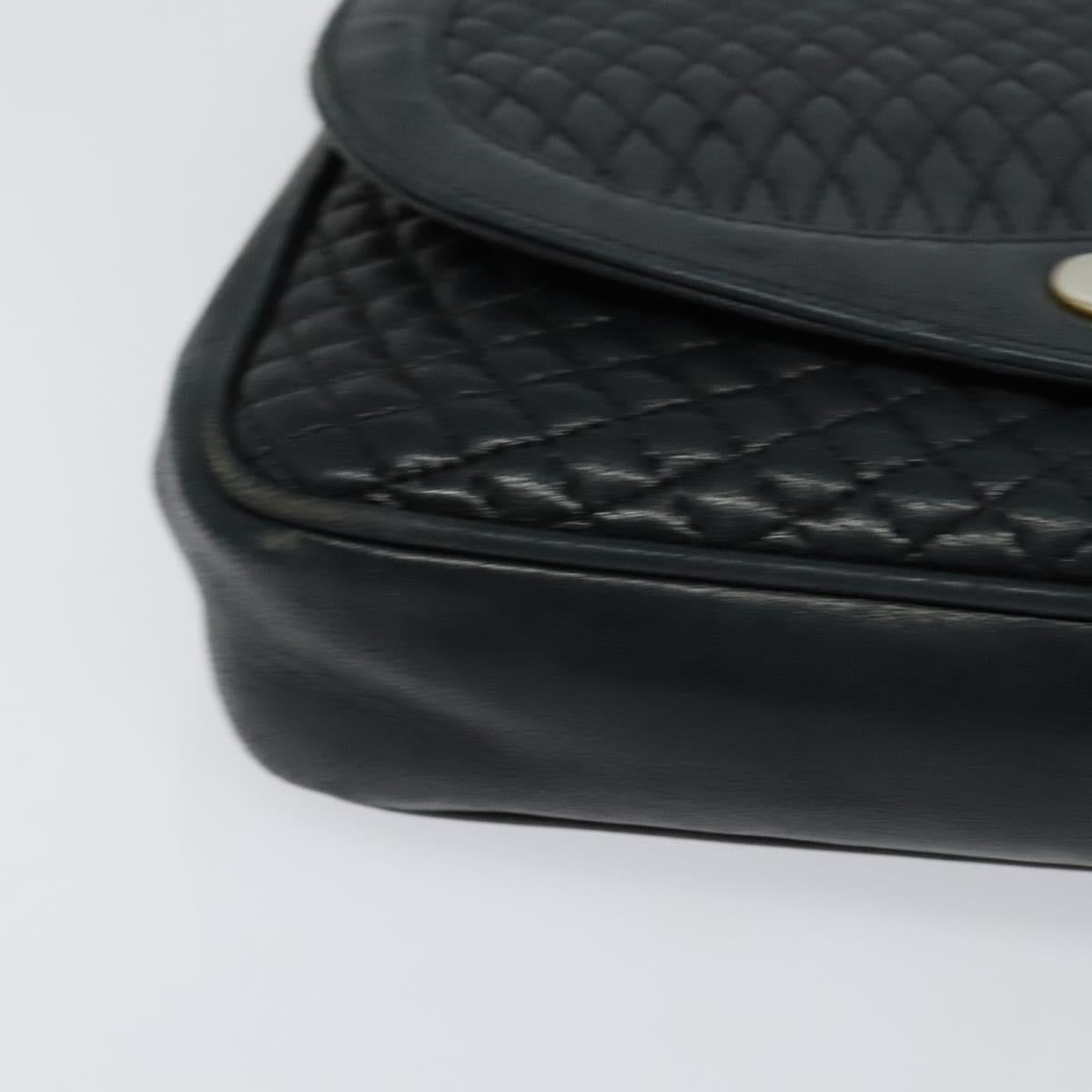 BALLY Quilted Chain Shoulder Bag Leather Navy Gold Auth 120451