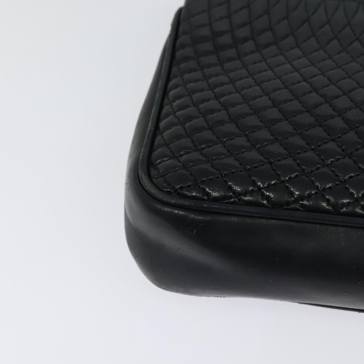 BALLY Quilted Chain Shoulder Bag Leather Navy Gold Auth 120451