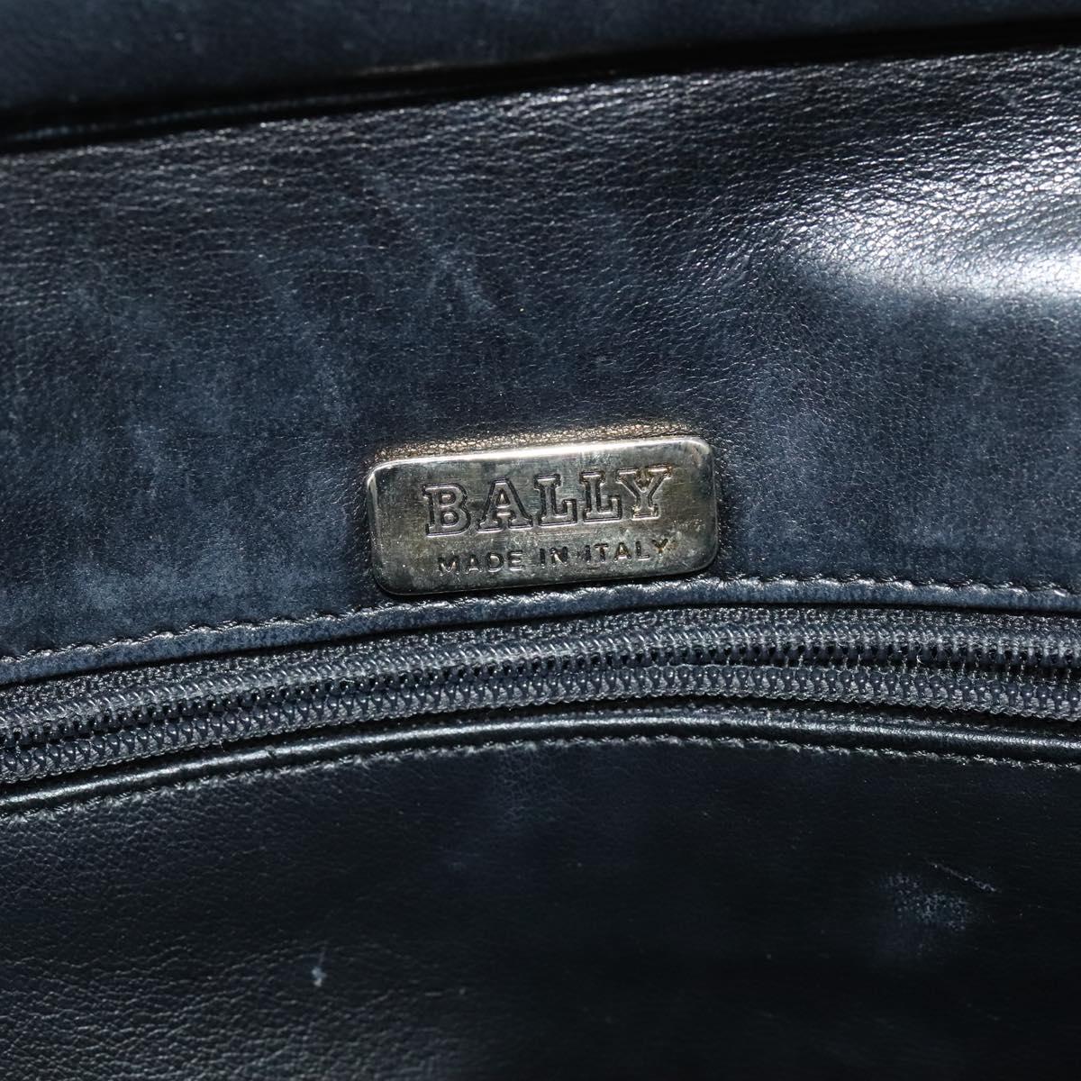 BALLY Quilted Chain Shoulder Bag Leather Navy Gold Auth 120451