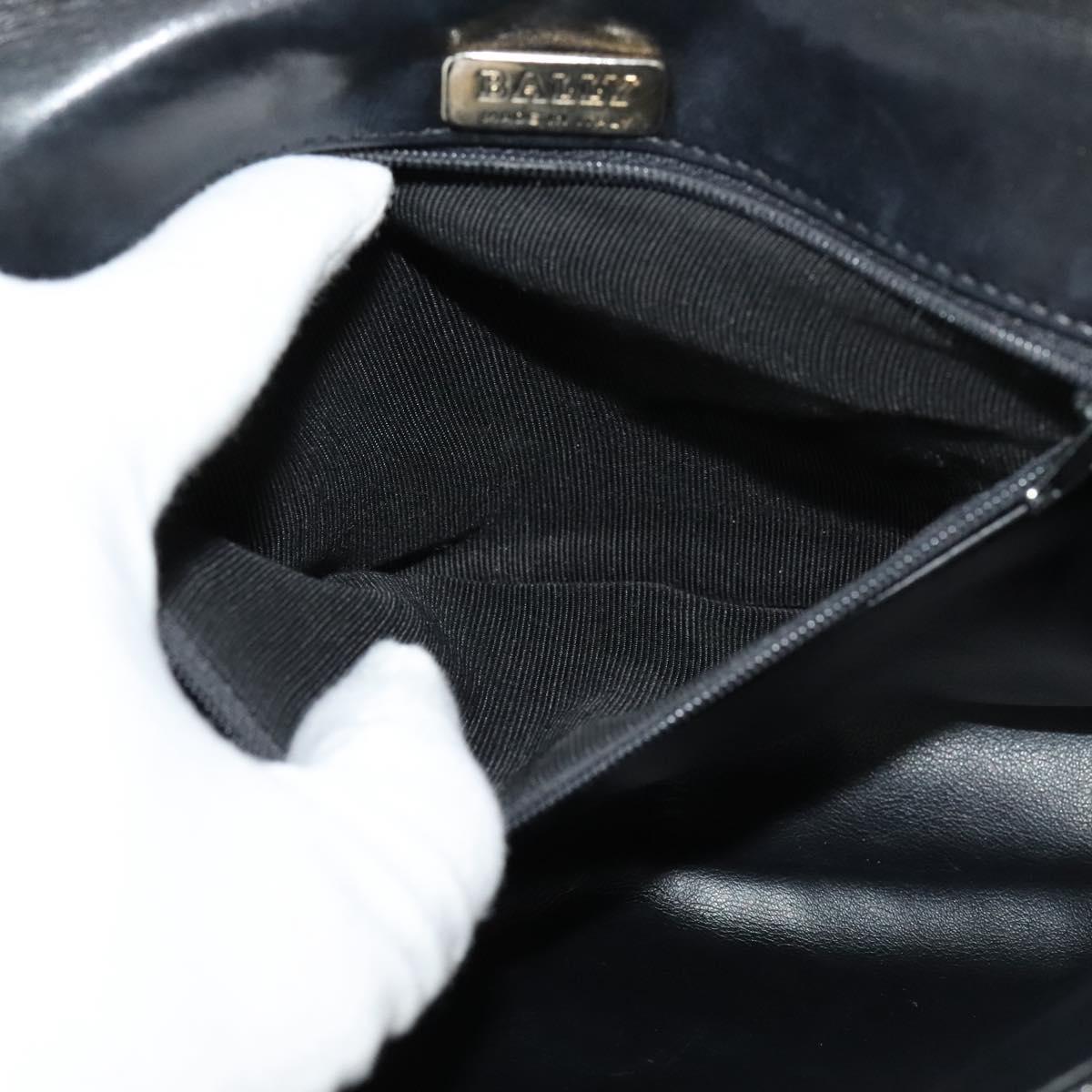 BALLY Quilted Chain Shoulder Bag Leather Navy Gold Auth 120451