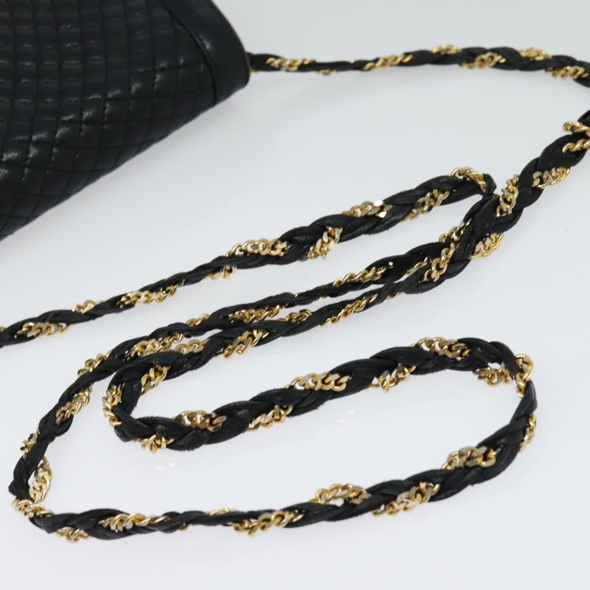 BALLY Quilted Chain Shoulder Bag Leather Navy Gold Auth 120451