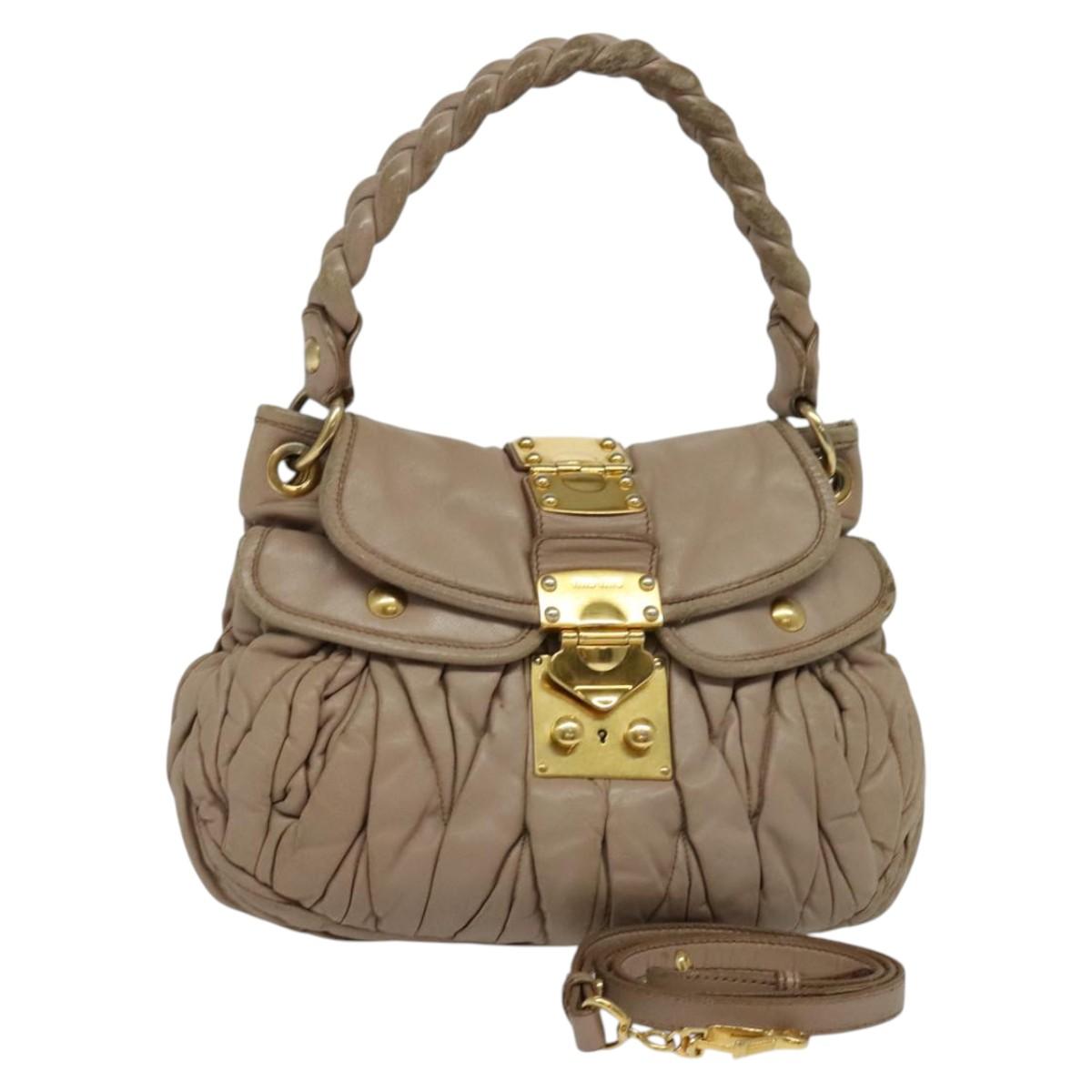 Miu Miu Matelasse Hand Bag Leather 2way Pink Gold Auth 120471