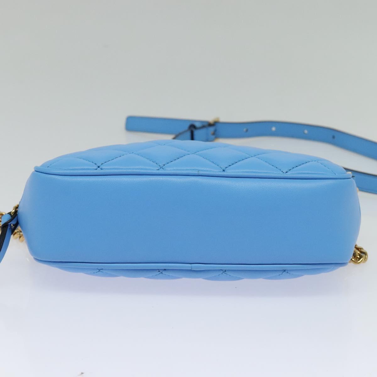 VERSACE Quilted Chain Shoulder Bag Leather Blue Gold Auth 120479A