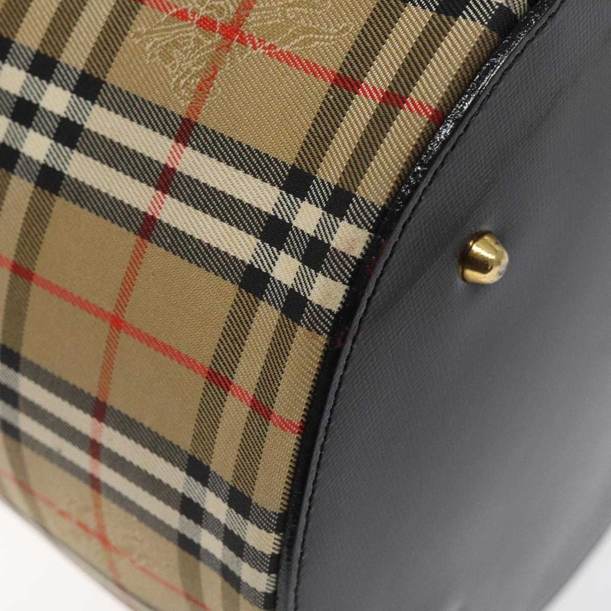 Burberrys Nova Check Hand Bag Canvas Beige Gold Auth 120481