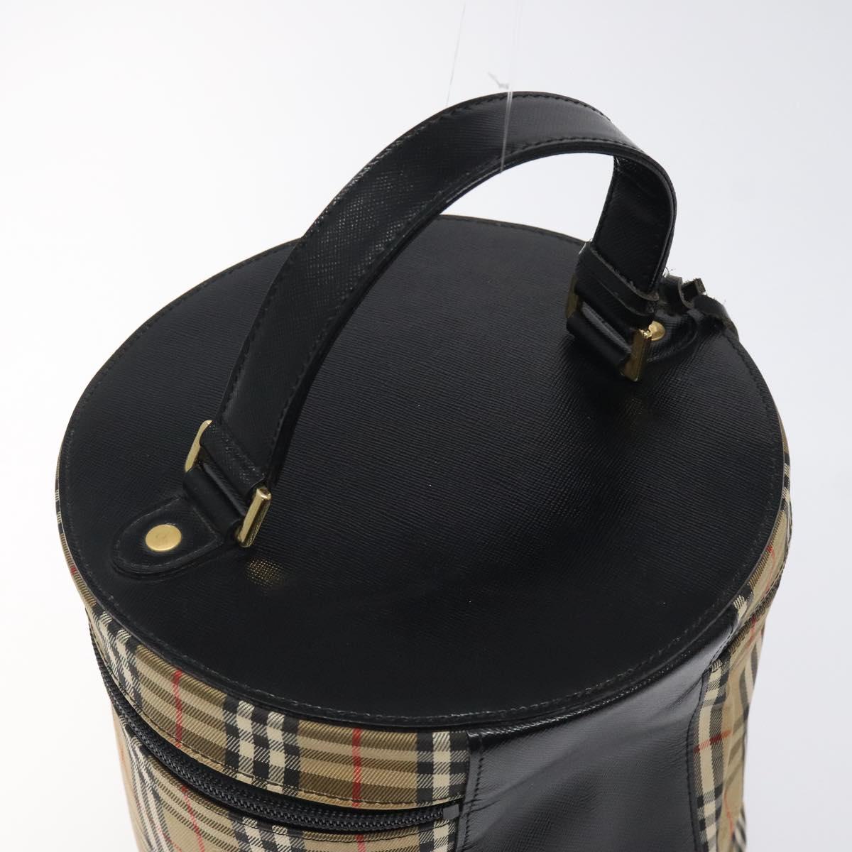 Burberrys Nova Check Hand Bag Canvas Beige Gold Auth 120481