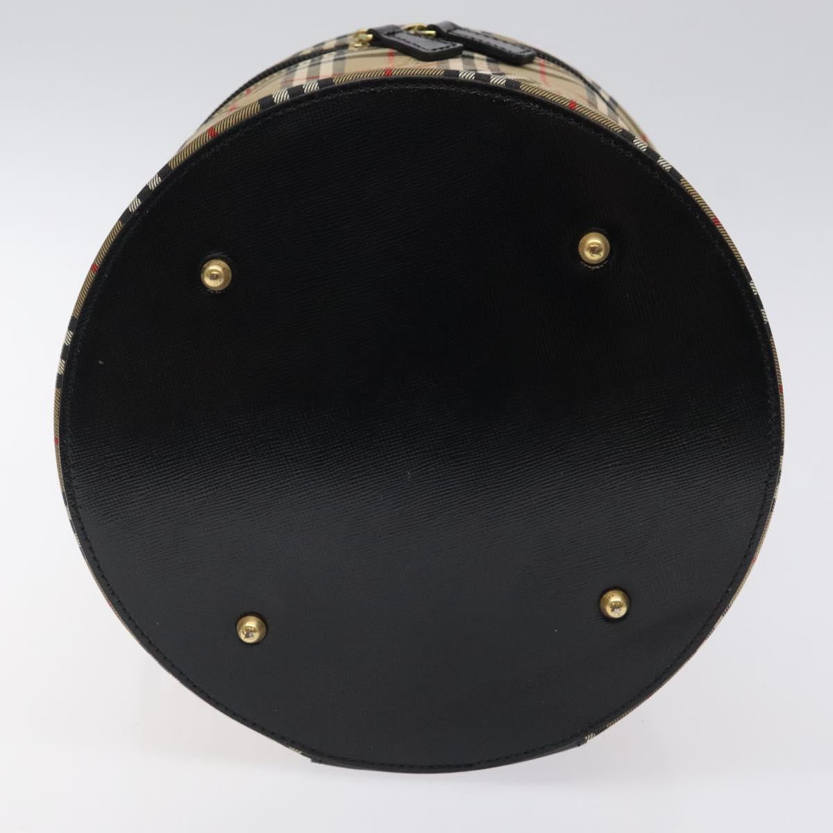 Burberrys Nova Check Hand Bag Canvas Beige Gold Auth 120481