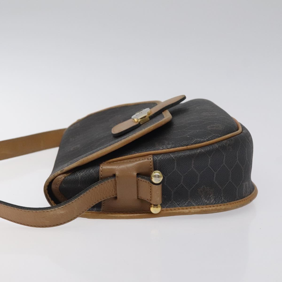 Christian Dior Honeycomb Canvas Shoulder Bag PVC Black Gold Auth 120492