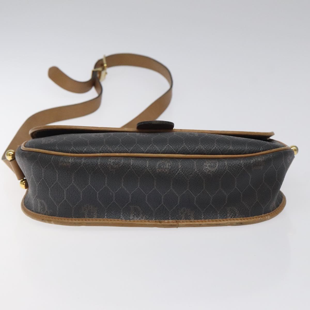 Christian Dior Honeycomb Canvas Shoulder Bag PVC Black Gold Auth 120492