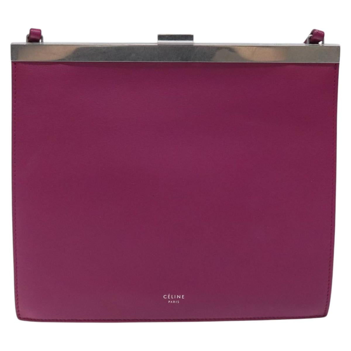 CELINE Shoulder Bag Leather Purple Auth 120524