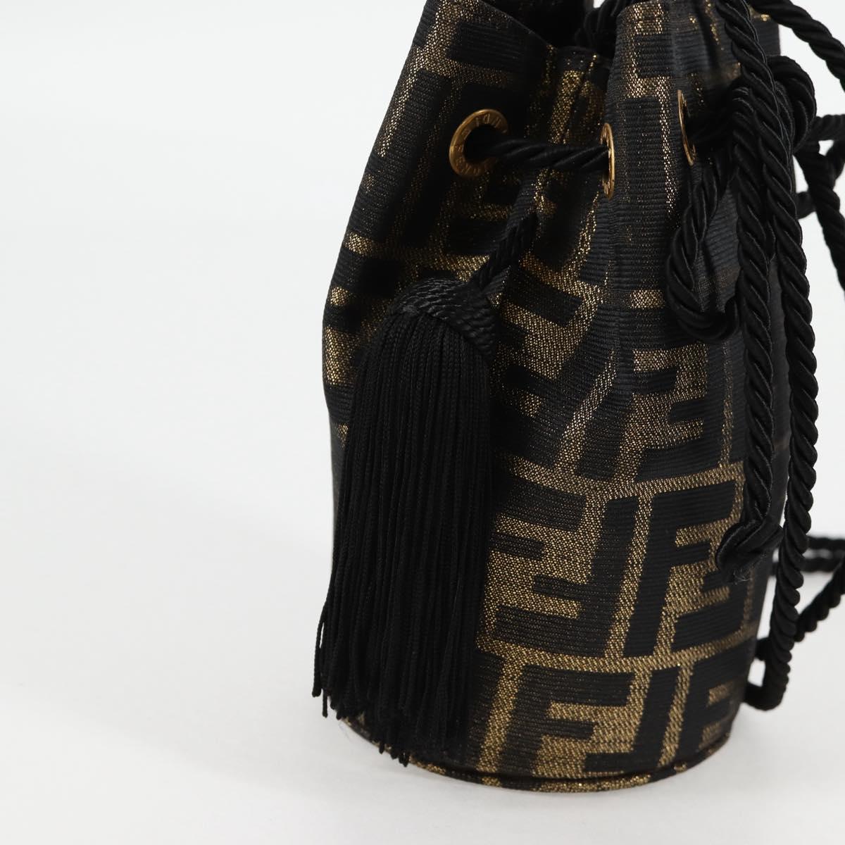 FENDI Zucca Canvas Shoulder Bag Black Brown Auth 120527AM