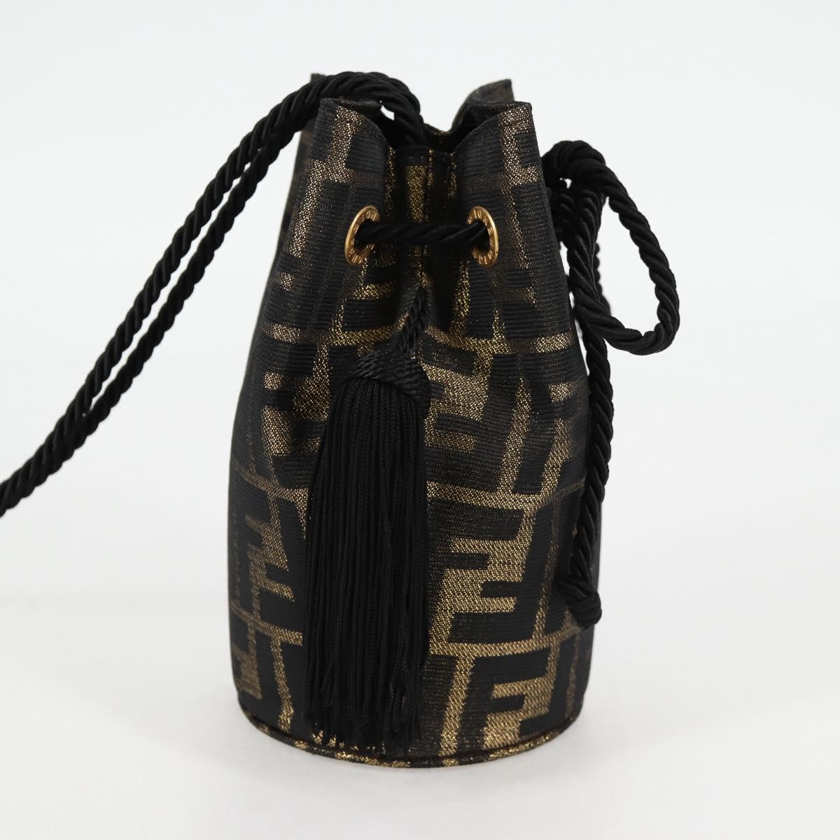 FENDI Zucca Canvas Shoulder Bag Black Brown Auth 120527AM