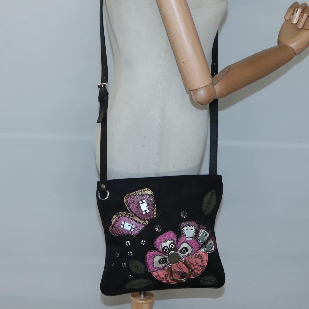 PRADA Butterfly Shoulder Bag Nylon Black Silver Auth 120559