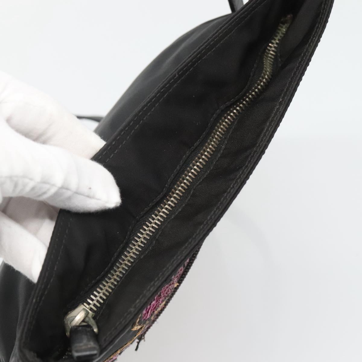 PRADA Butterfly Shoulder Bag Nylon Black Silver Auth 120559