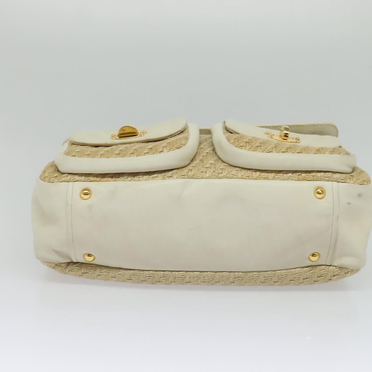 Miu Miu Hand Bag Leather Straw 2way Beige Gold Auth 120561