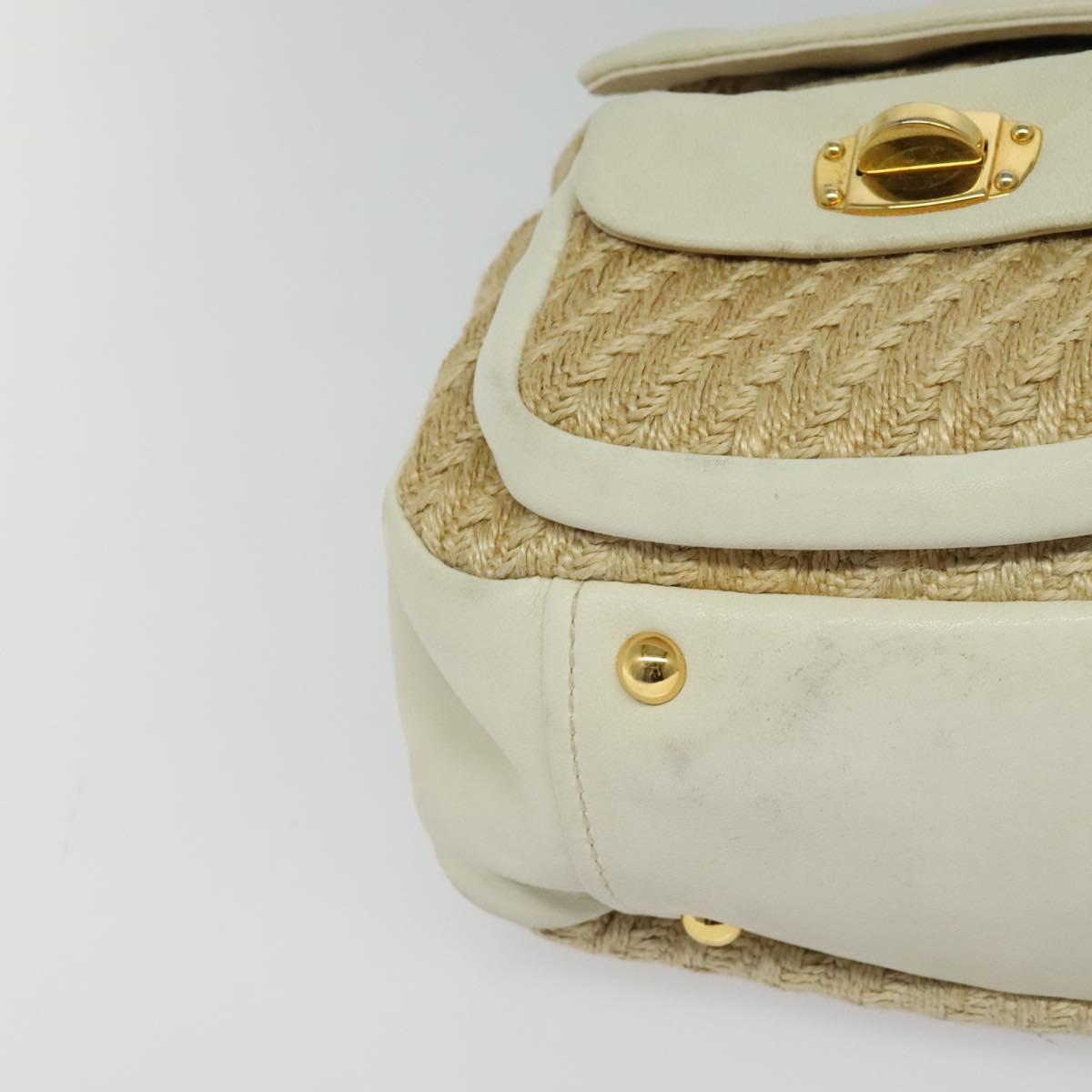 Miu Miu Hand Bag Leather Straw 2way Beige Gold Auth 120561