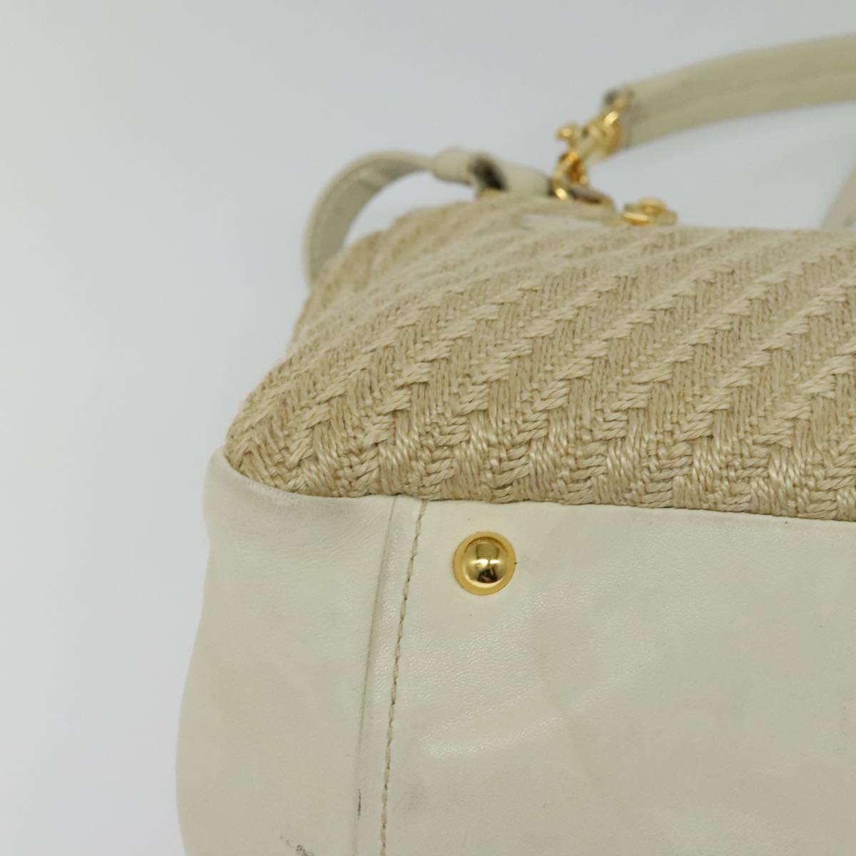 Miu Miu Hand Bag Leather Straw 2way Beige Gold Auth 120561