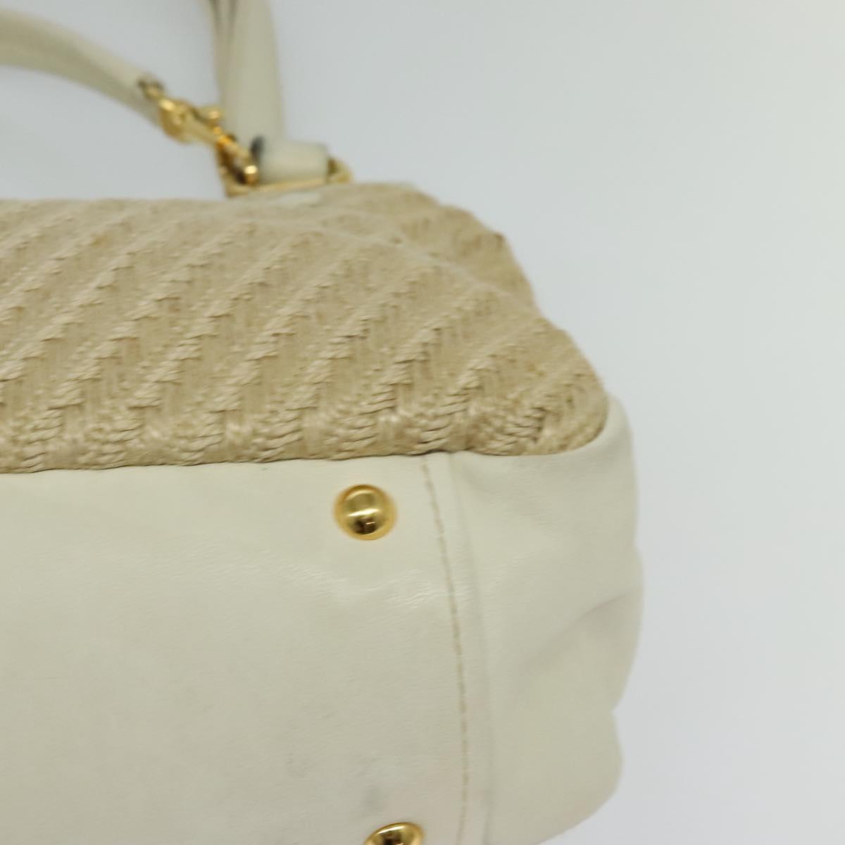 Miu Miu Hand Bag Leather Straw 2way Beige Gold Auth 120561