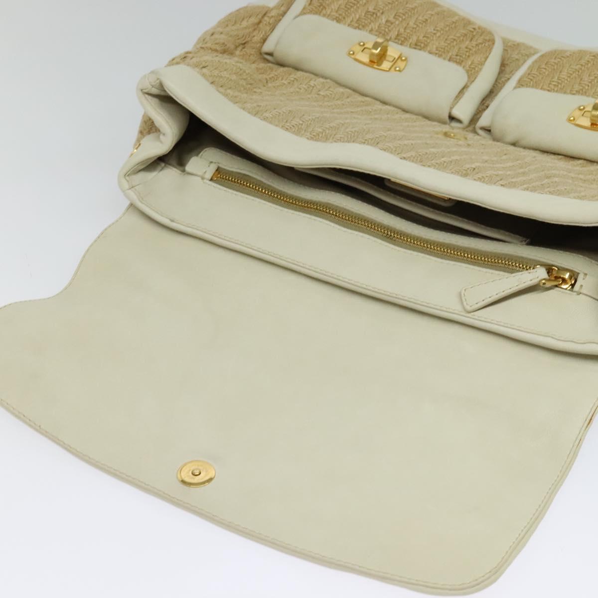 Miu Miu Hand Bag Leather Straw 2way Beige Gold Auth 120561