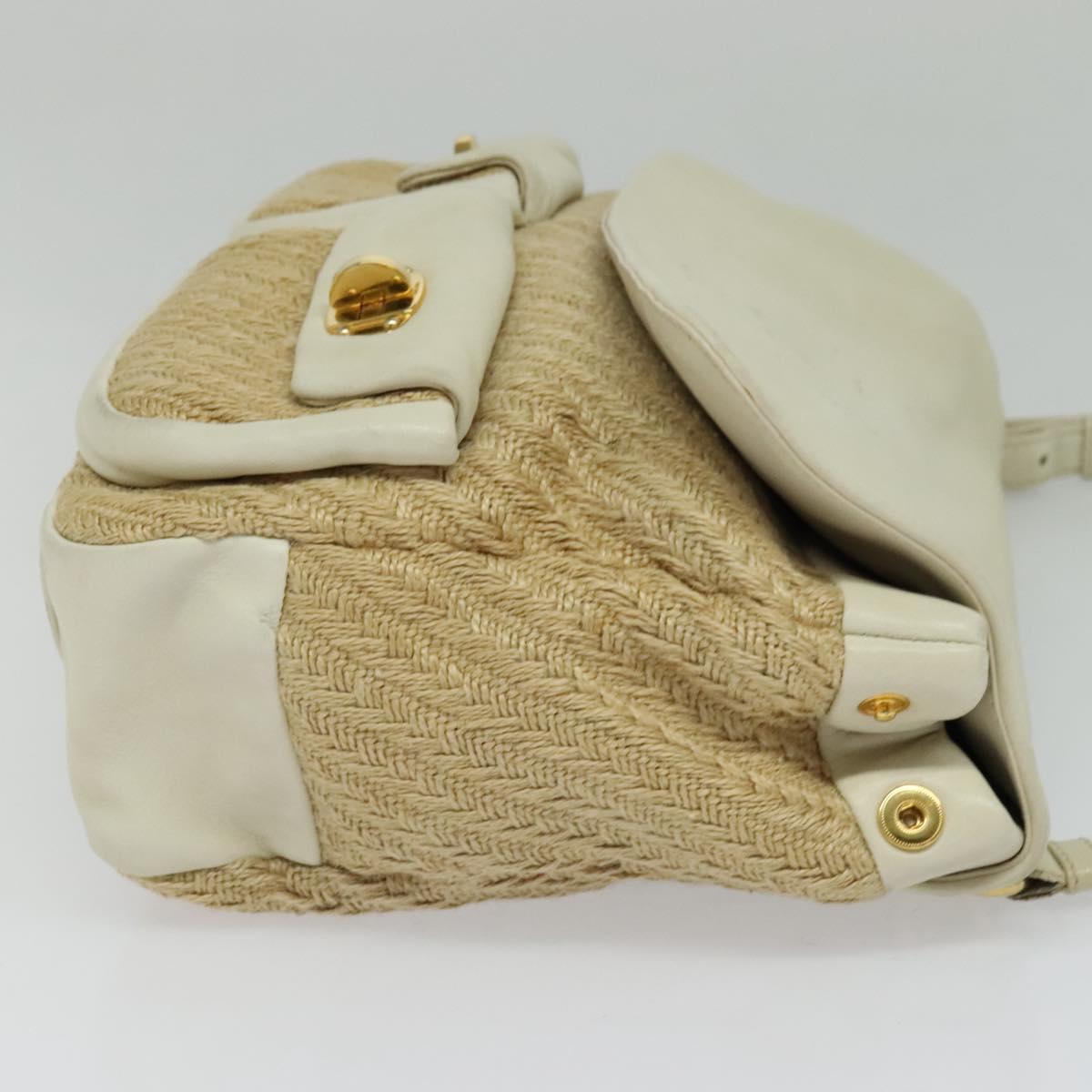 Miu Miu Hand Bag Leather Straw 2way Beige Gold Auth 120561