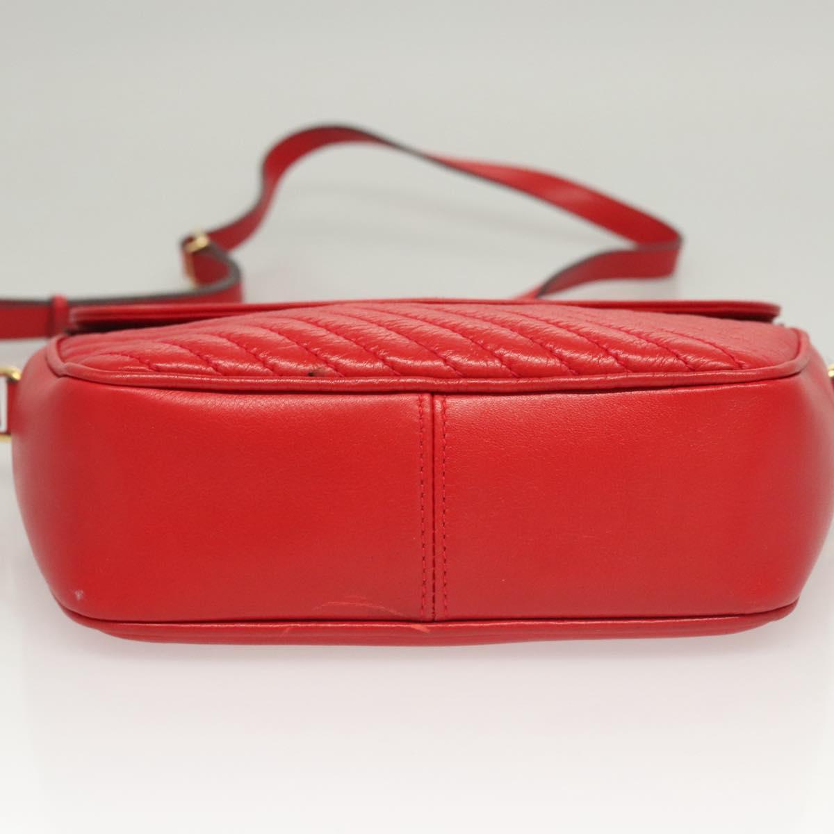 CELINE Shoulder Bag Leather Red Gold Auth 120568